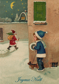 Petit gar&ccedil;on observe le P&egrave;re No&euml;l en neige